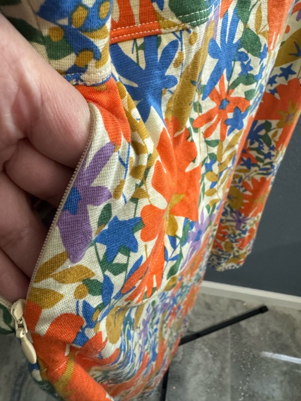 Toad&Co Orange Floral Tie-Front Mini Dress with Blue and Purple Flowers - Picture 3 of 6